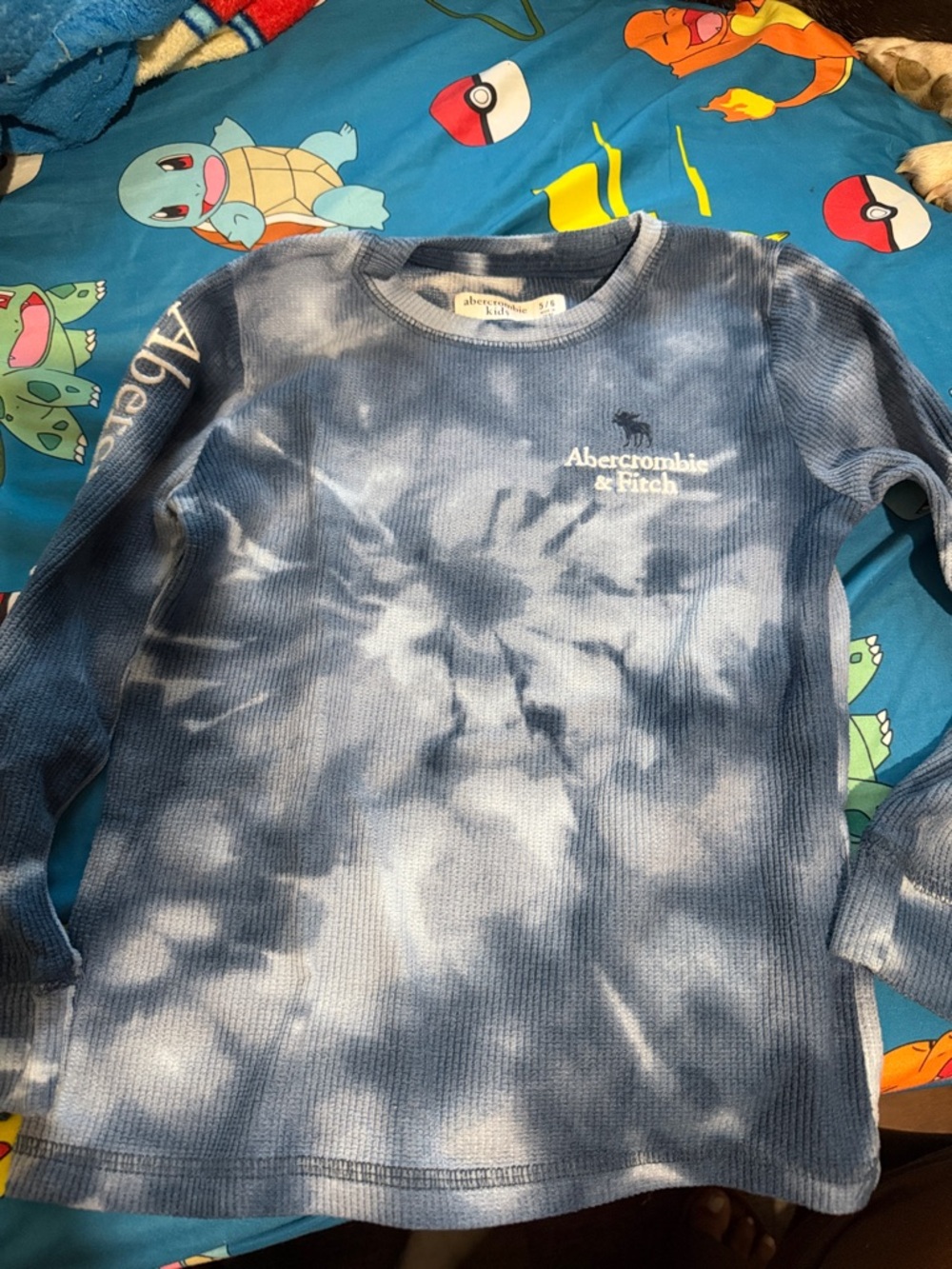 Abercrombie & Fitch Kids Blue Tie-Dye Long Sleeve Waffle Top